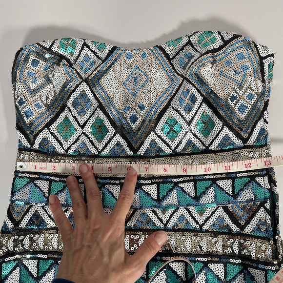 Strapless Sequin Geometric Mini Dress - Picture 10 of 12
